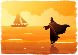 Jesus geht den Juengern auf dem Wasser entgegen