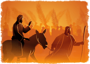 Jesus reitet auf einem Esel ein