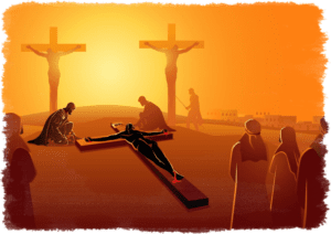 Jesus wird an das Kreuz genagelt