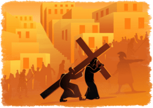 Simon hilft Jesus beim Tragen des Kreuzes