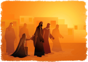 die blutfluessige Frau beruehrt den Saum von Jesus